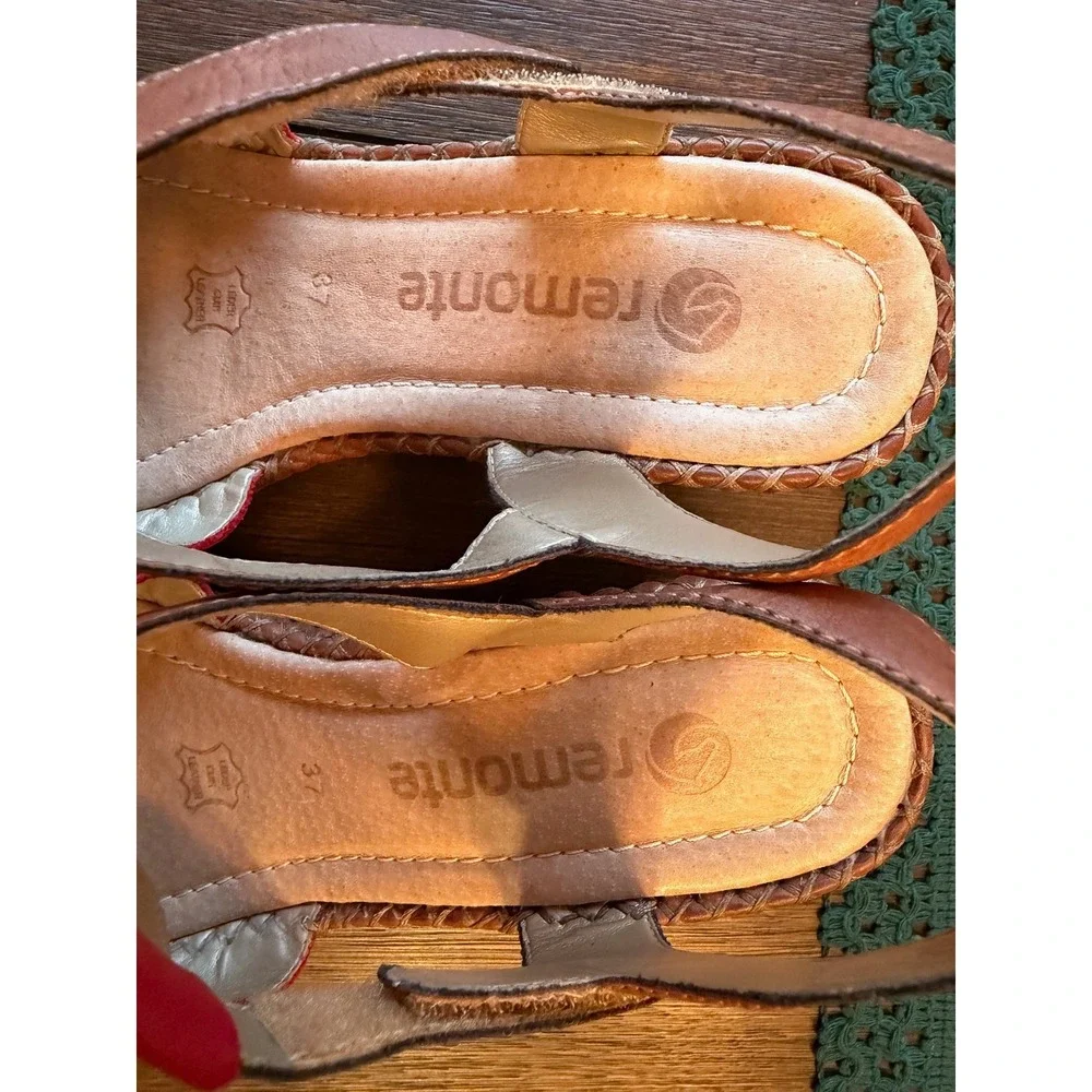 Remonte Red Tan Leather Beaded Wedge Sandals Womens 37 Slingback Boho US Sz 6.5